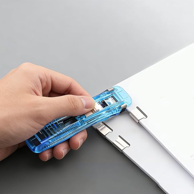 Portable Binder Clip Stapler, Includes 150 Reusable Clips, Push Clip Staplers, Mini Push Stapler Clamp Staplers for Desktop Document Home School Desk Office (C#)