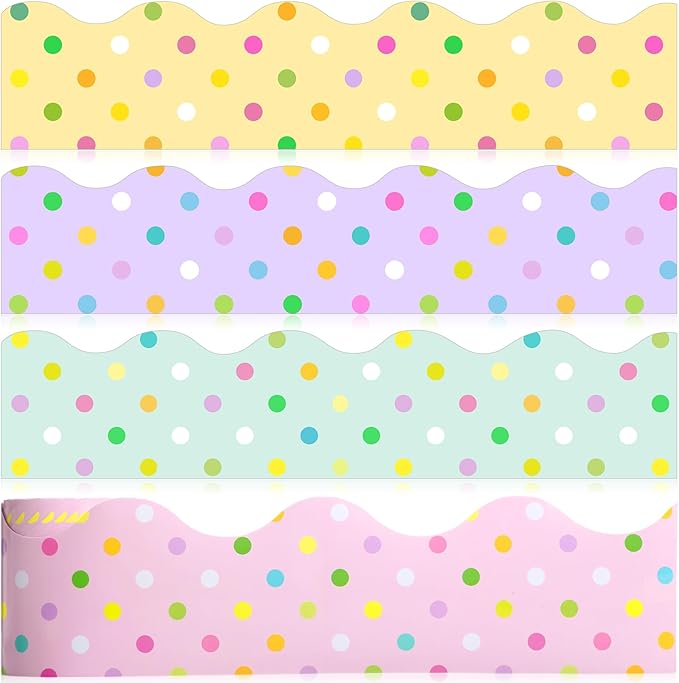 Mooliwe 131 Feet Pastel Dots Bulletin Board Borders Colorful Polka Dot Bulletin Border Board Rainbow Dot Wavy Scalloped Straight Trim Borders for Classroom Office Home Decor