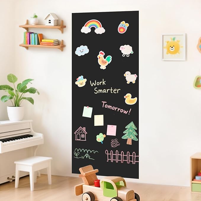 Magnetic Wall Decal 47.2x17.5 Inches Black Magnetic Wall Decal Chalkboard Magnet Wallpaper with Multiple Accessories for Home Playroom and Classroom