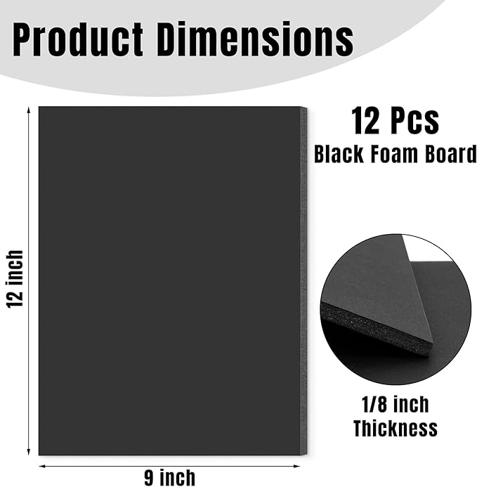 Golden State Art Foam Board 9x12-12 Pack - 1/8" Thick Black Poster Board Acid Free Foamboard for Paintings Prints, Art, Display, Crafts, Presentation and Projects