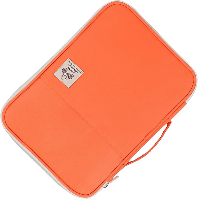 Leather File Folder A4 Document Bag File Folder A4 Portfolio Organizer Computer Notebook Zippered Case (Orange)
