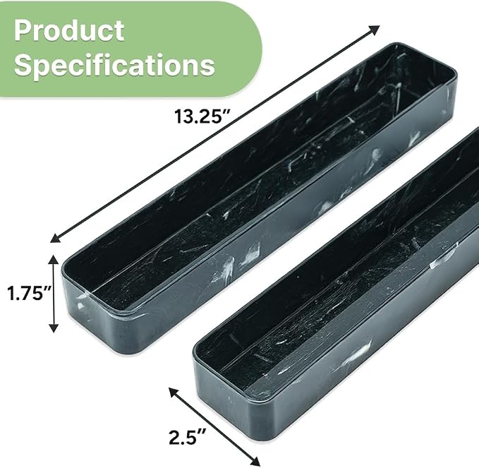 Best Kept | Pantry Organizer | Plastic | Shower Shelves | Makeup Brush Organizers | 3-Piece Dark Grey Marble Trays
