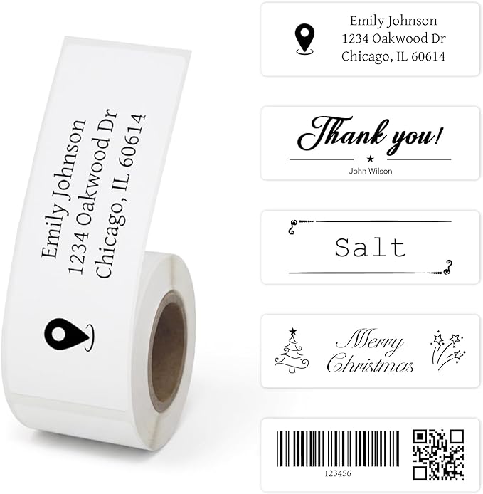 PUQU 30x70mm Direct Thermal Sticker Labels, Self-Adhesive All-Purpose Label Maker Tape, Compatible with AQ Series Label Printer, Refills Standard Laminated Office Labeling, 1 Roll of 110 Labels