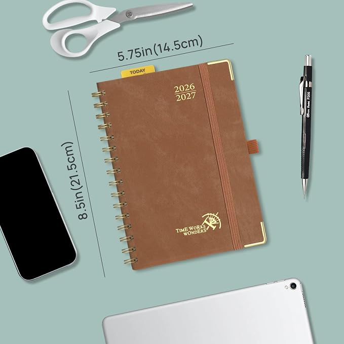 POPRUN Daily Planner 2026-2027 One Page Per Day (6" x 8.5"), 12 Months Hourly Appointment Book (July 26-June 27) Academic Planner Calendar Book with Inner Pocket, Spiral Hardcover - Ink Blue