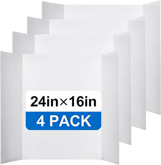 4Pack Trifold Display Board (24" x16"), White Corrugated Poster Board for School Projects, Science Fairs, Presentations