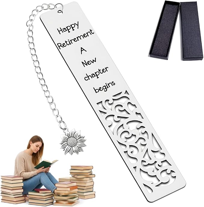 Retirement Gifts for Women Men, Happy Retirement Bookmark for Coworker Boss Teacher Nurse, Going Away Farewell Gifts for Friends, New Chapter Begins Inspirational Book Marker with Sunflower Charm