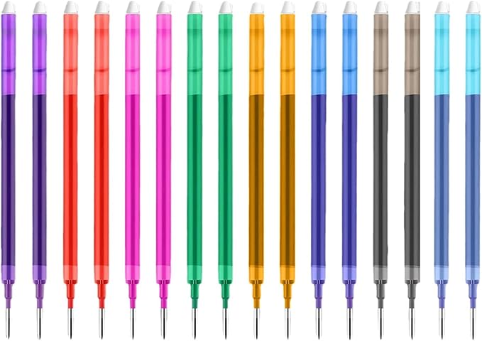 0.7 mm Erasable Gel Ink Pen Refills Compatible with Frixion Friction, Smooth Writing Multicolor Retractable Fine Point Pen Refill for School Office Home Art (8 Colors, 16)