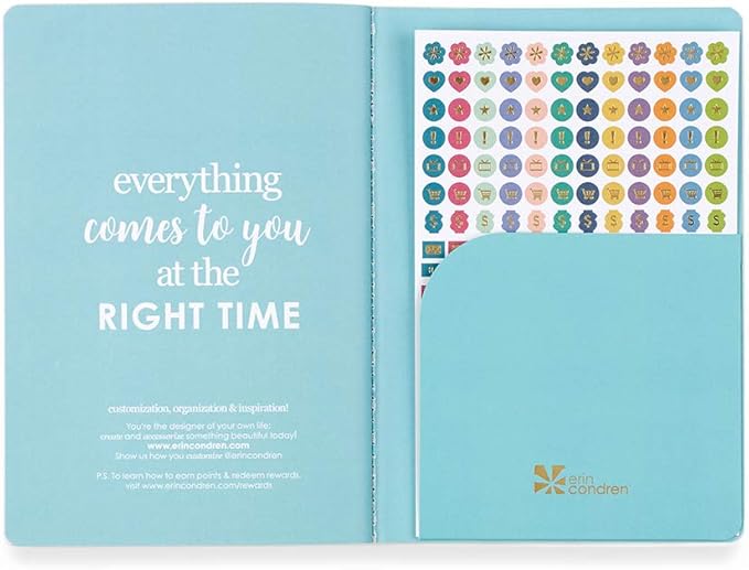 Erin Condren Undated 12 Months Customizable Agenda Petite Planner - Perfect for Tracking Monthly To-Dos or Monthly Project Goals. 140 Stickers Included
