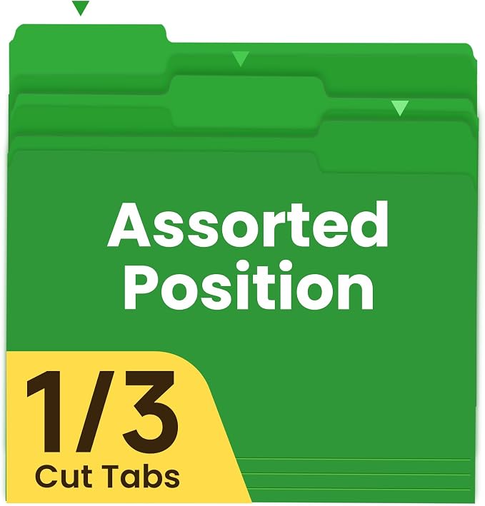 Taja Colored File Folders Letter Size, 60 Pack Green Folders 1/3 Cut Tabs, Assorted Pastel Color Office School Buiness Folders for Filing Organization, Paper File Folder Bulk Set