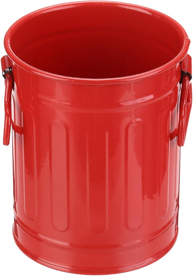 PATIKIL Barrel Pencil Holder, Metal Pen Holder for Desk Pencil Holders Cup Organizer with Handles Makeup Brush Holder Stationery Storage, Red