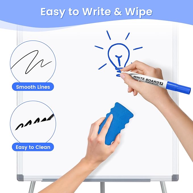 MAKELLO White Board with Stand, Portable Whiteboard Easel 3'x2' for Office Classroom Home School, Adjustable Height, Aluminum Frame, 36x24in