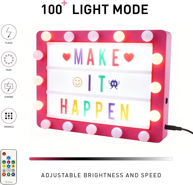 Cinema Light Box with 290 Letters,Icons, Stocking Stuffers Christmas Birthday Gifts Ideas for Teen Girls Women, DIY LED Sign Light Up Marquee Message Board for Home Office Cute Room Desk Decor(Pink)