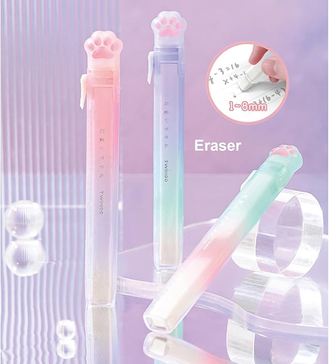 MOZXIRZ 9 Pcs Cute Green Stationery Set Cat Paw School Supplies Kawaii Office Supplies Including Pens Highlighter Pencil Sharpener Eraser Correction Tape Ruler Sticky Flag Tabs (Gradient Green)