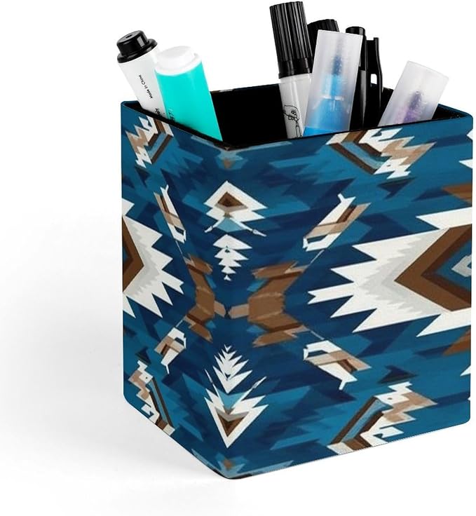 Fashion Pencil Pen Holder Cup, Waterproof Office Supplies, Waterproof Multifunctional Office Supplies Blue Geometric Tribal Navajo Aztec Ethnic