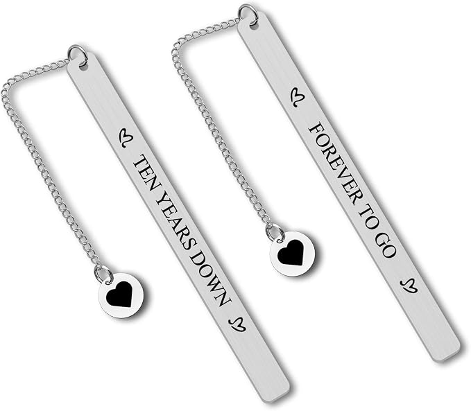 10 Years Anniversary Bookmark for Men Women 10th Anniversary Tin Gifts 10 Years of Marriage Gifts for Couple Husband Wife Boyfriend Girlfriend Present