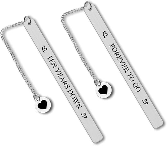 10 Years Anniversary Bookmark for Men Women 10th Anniversary Tin Gifts 10 Years of Marriage Gifts for Couple Husband Wife Boyfriend Girlfriend Present
