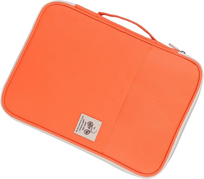 Leather File Folder A4 Document Bag File Folder A4 Portfolio Organizer Computer Notebook Zippered Case (Orange)