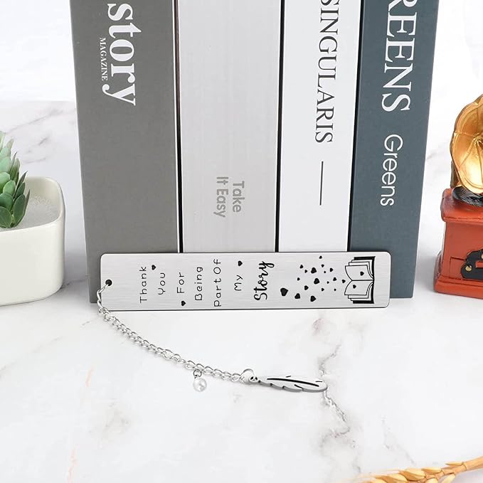 Teniinet Metal Bookmark, Engraved 'Thank You For Being Part Of My Story', Stainless Steel, Silver, 5.11 x 1.02 Inches, 1 Count