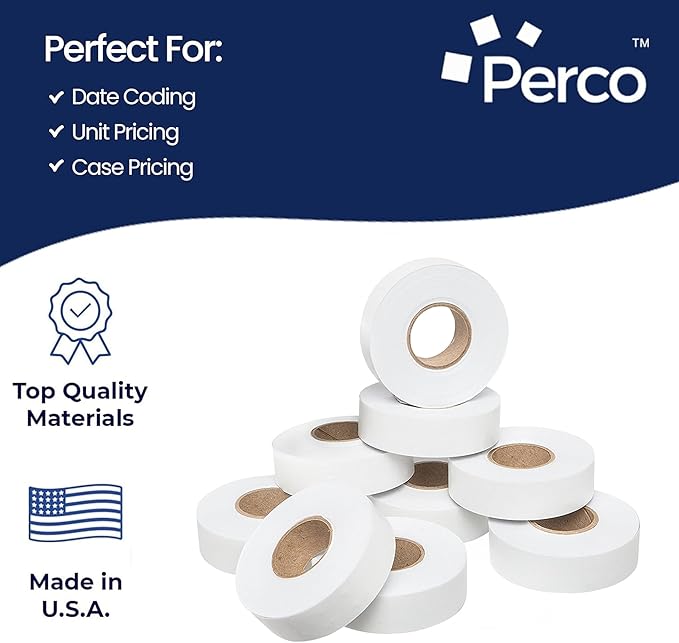 Perco 2212 White Pricing Labels for Garvey Contact 22-6/22-7/22-8 Price Gun - 36 Rolls, 44,000 Pricemarking Labels - with Bonus Ink Roll