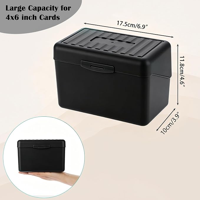BTSKY 1 Pack 4 x 6 inch Index Card Box-Index Card Holder Notecard Box Recipe Card Box Plastic Storage Organizer for Filling Index Cards,Note cards, Flashcards, Recipes and etc,Black