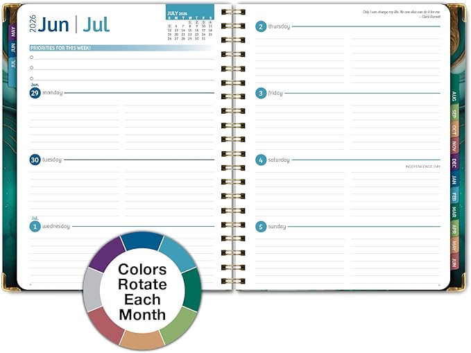 HARDCOVER Academic Year 2026-2027 Planner: 14 Months (May 2026 Through June 2027) 8.5"x 11" Daily Weekly Monthly Planner Yearly Agenda. Bookmark, Pocket Folder and Sticky Note Set (Teal Gold Marble)