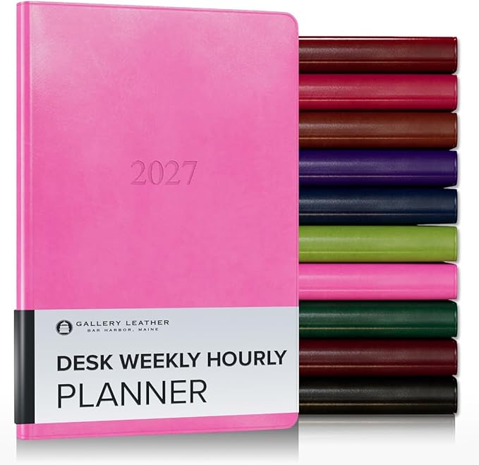 Gallery Leather Desk Hourly Weekly Monthly Planner 2027, Elegantly Bound Calendar Planner and Notebook with Stylish Gold-Gilded Page Edges, 12 Months - Acadia Hope - 8x5.5"