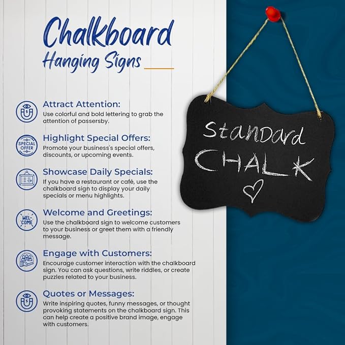 Hanging Acrylic Chalkboard Signs 4x6 - Double Sided for Standard Chalk & Other Side for Liquid Chalk Marker- Memo Message Sign - Mini Blackboard - for Crafts - Menus - Florists - Events (12)