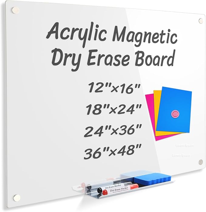 Acrylic Dry Erase Board for Wall,White Board for Wall 12”x16”,Frameless Magnetic Dry Erase Board for Office,Classroom,Home/for Kids,Students,Adults.3040W