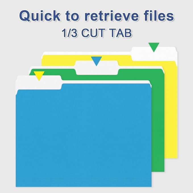 File Folder, PANDRI 220 Pack Colored File Folder, 1/3 Cut Tabs, Letter Size, Assorted 6 Colors Filing Folder for Office School Business