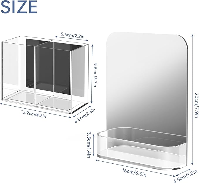NiHome Magnetic Acrylic Locker Accessories Kit, Locker Mirror & Pen Holder Makeup Brush Holder - Eyebrow Stationery Locker Organizer with Mirror for School, Office, Gym Lockers & Home Fridge Use