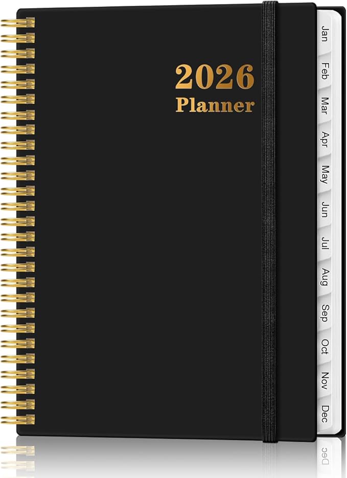 Planner 2026 For Women & Men - Monthly and Weekly Calendar Planner from January 2026 - December 2026, Student Planning with 12 Tabs for Office School Supplies, Inner Pocket, 8.5" x 11", Black