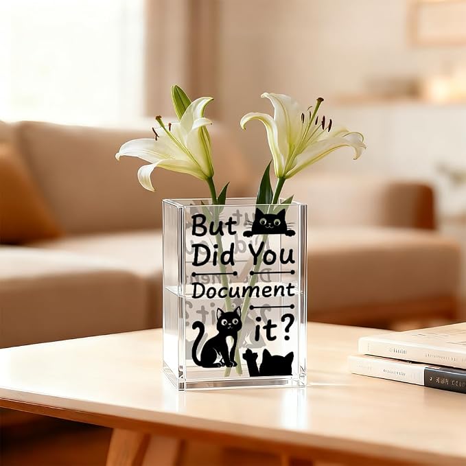 But Did You Document It Acrylic Cosmetic Organizer Pen Holder, Black Cats Acrylic Desk Holder Cup for Pen Pencil, Humorous Office Gifts for Black Cats Lover Coworker Mentor Behavior Analyst