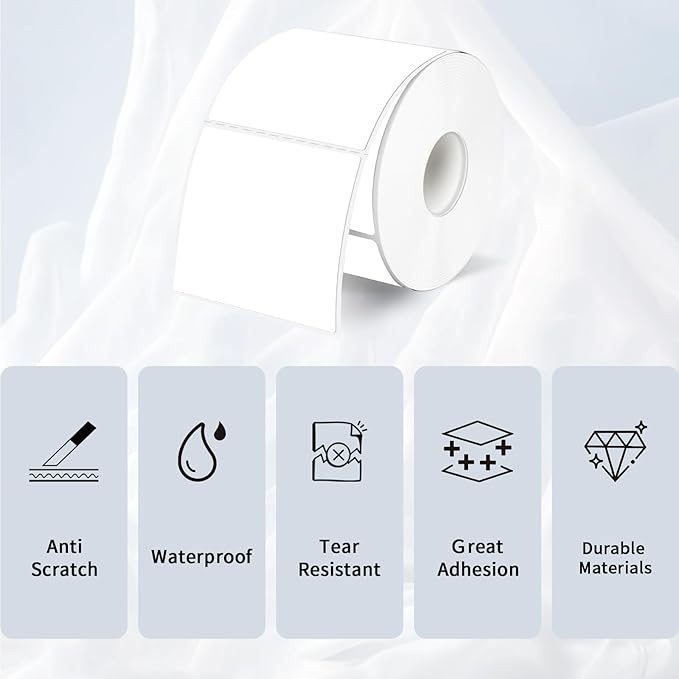 White Square Thermal Labels Printer Stickers- 2" x 2", Self-Adhesive Square Direct Thermal Labels Stickers, Waterproof/Perforation Line Design- 300 Sheets