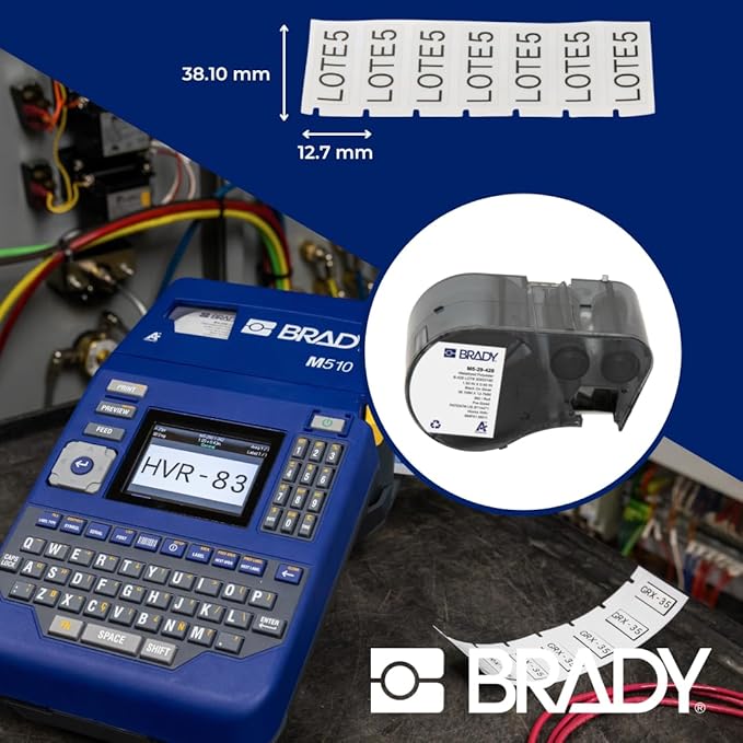 Brady Metallised Polyester Pre-Sized Labels for Label Printer BMP51/BMP53/M511-360 Self Adhesive Printer Labels - Black on Light Grey (38,10 mm (W) x 12,70 mm (H)) - M5-29-428