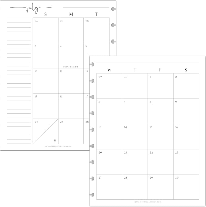 BetterNote July 2026 - June 2027 Academic HOURLY Calendar for Disc Notebook, Fits Levenger Circa, Big Happy Planner, Staples Arc, TUL, Discbound (9-Disc, 7"x9.25", Modern)