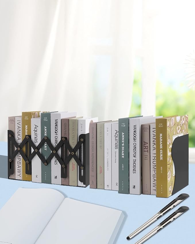 MSDADA Adjustable Bookends, Bookends for Heavy Book, Expandable Book Organizer for Office, School, Libraries, Extends up to 19 inches (Black)