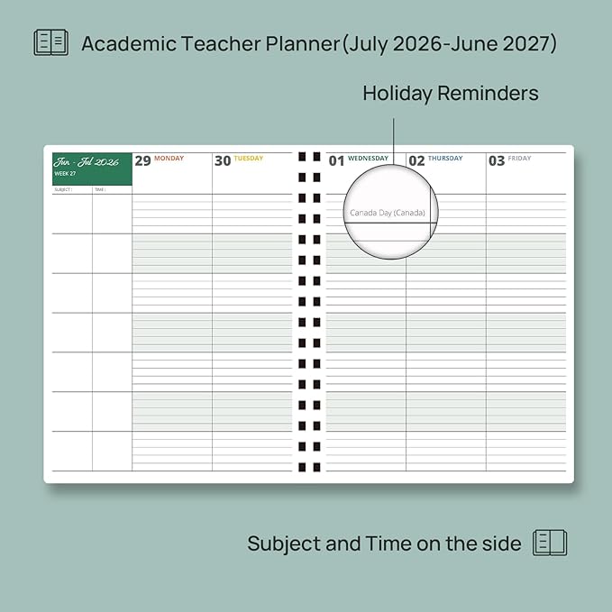 POPRUN Teacher Planner 2026-2027 Academic Year, Large Size 8.5"x 11", Monthly and Weekly Calendar, July 2026 - June 2027, Plan book with Hardcover, Spiral Bound, School Supplies for Classroom - Olive Green