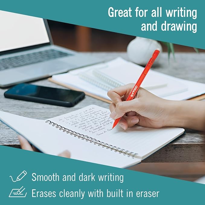 EXTRIC Mechanical Pencils 0.7 mm with Erasers, Medium Point Lead, HB number 2, Assorted Barrels, 24-Count Pack, Perfect for Writing and Drawing