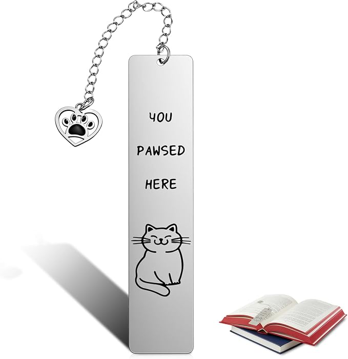 Nogeqi Cute Cat Bookmark, Stainless Steel Kitten Book Marks for Reading Women, Metal Bookmark Bookish Gift for Cat Lovers, Funny Animal Book Marker Cats Gifts for Reading Lovers Women