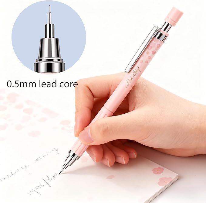 Cute Coquette Cherry Blossom Mechanical Pencils Set Include 3 Kawaii Mechanical Pencils,3 Tubes Mechanical Pencil Lead Refills,0.5mm Aesthetic Mechanical Pencil for School Office Writing Draft Drawing