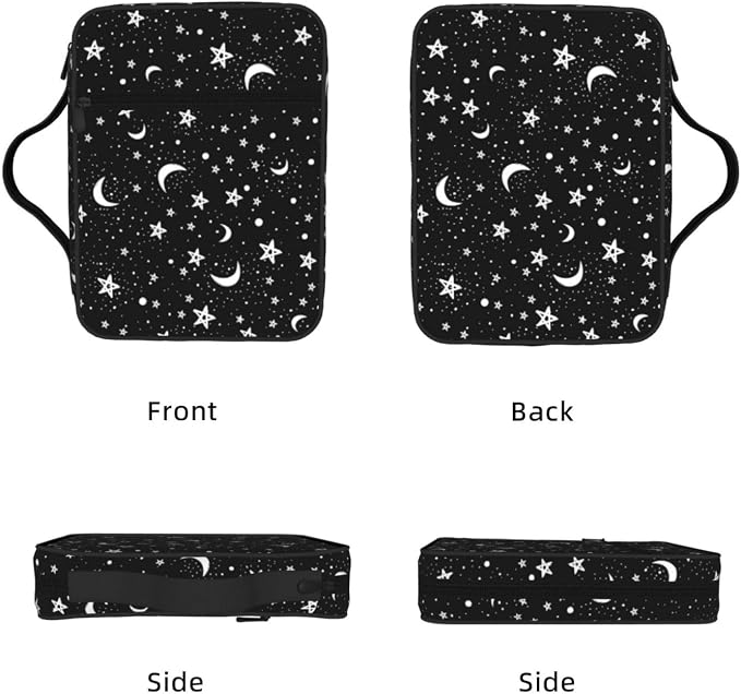 Black and White Moon Star Bible Cover Case Carrying Book Protector Case Bible Study Supplies Accessories Holder Case Christian Gift for Women Men