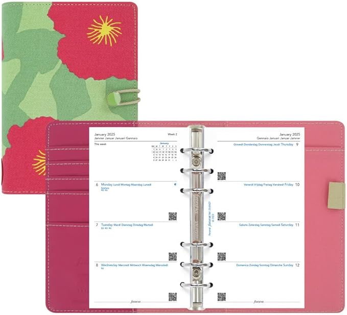 Filofax Cover Story Organizer, Personal Size, Primrose - Twill Canvas, Six Rings, Week-to-View Calendar Diary, Multilingual, 2025 (C022539-25)
