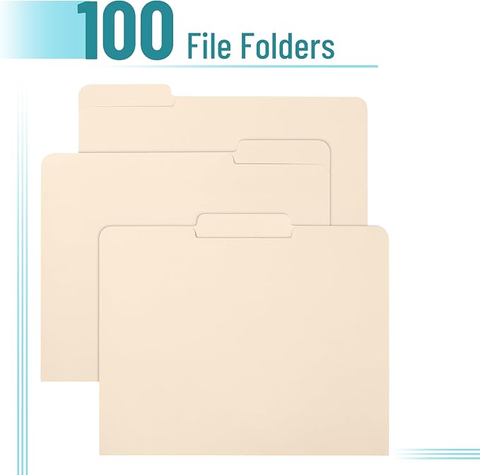 Mr. Pen- File Folders, 100 Pack, 1/3-Cut Tab, Manila, Letter Size, Office Supplies File Folders
