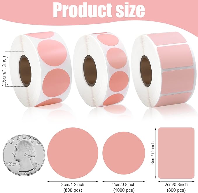 Gersoniel 3 Rolls 2600 Mini Thermal Labels Thermal Printer Sticker 0.8 "-1.2" Small Size Self Adhesive Stickers Address Shipping Barcodes Sticker Labels for Printer, Rectangle and Round