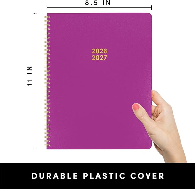 PAPERAGE 2 Year Monthly & Yearly Planner, 24 Months (January 2026 - December 2027), 8.5 in x 11 in, Spiral Bound 2026-2027 Planner with Monthly & Yearly Views, Note Pages & Trackers - Raspberry