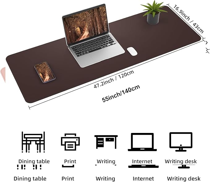 AFIING Cork Desk Mat 55" x 17", Dual-Sided Natural Cork & PU Leather Desk Pad, Non-Slip Waterproof Large Mouse Pad for Office, Home & Gaming (Coffee)
