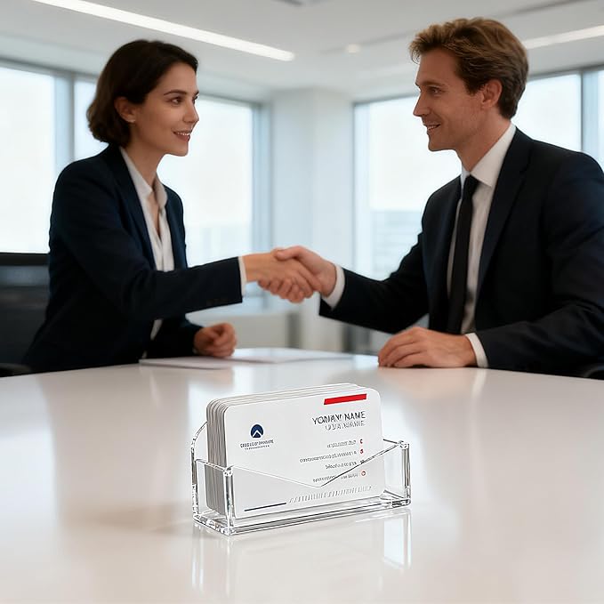 LUGUNU Acrylic Business Card Holder for Desk 2 Pack, Clear Display Stand , Holds up to 100 Cards, Modern Office Organizer for Home or Professional Workspace