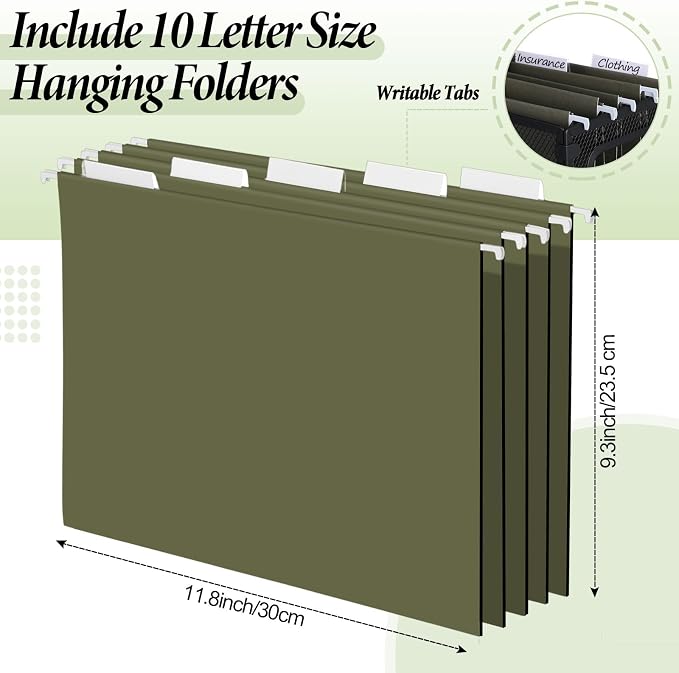 2 Pack Hanging File Holder, 10 Hanging Folders, Metal Mesh, Letter Size Folder Storage, Desktop Storage Cabinets, Office School Document(Green,Small)