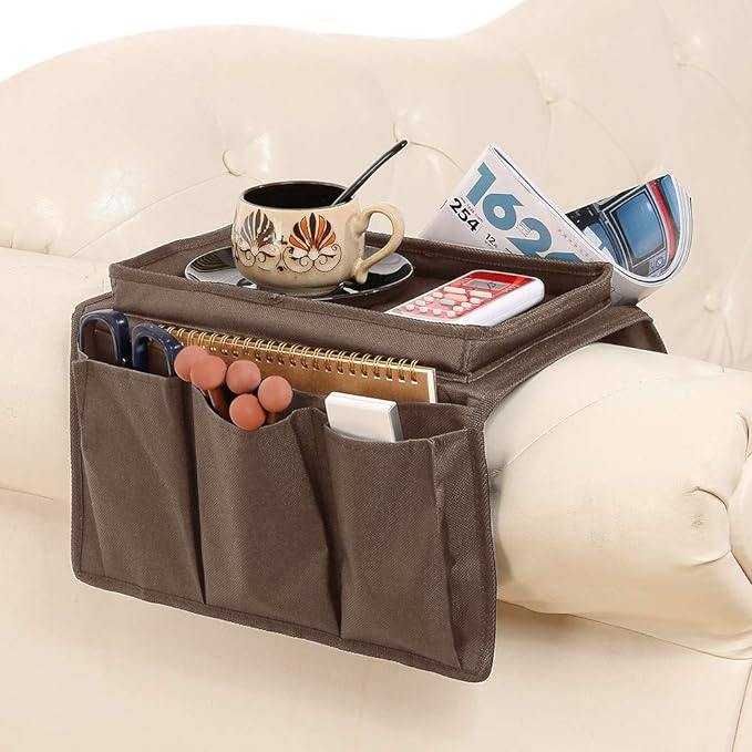 Couch Sofa Armrest Organizer Arm Chair Caddy Bedside Storage Pockets Bag with Snacks Tea Cup Holder Tray Recliner Armchair Remote Control Glasses Cellphone Books Magazines Hanging Pouch Home Organiser