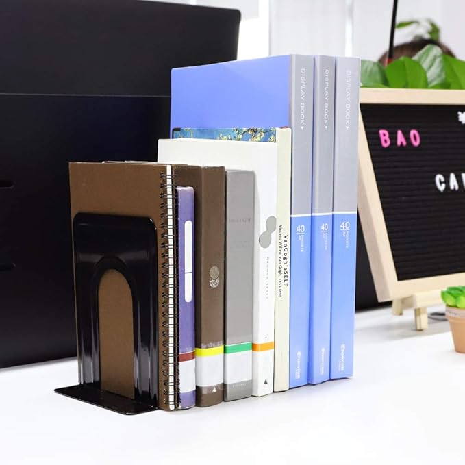 Jekkis 20pcs Book Ends Metal Bookends for Shelves, 6.6"x 5.7"x 5" Black Heavy Duty Bookends for Nonskid Supports Plain Large, Library Office Home, 10 Pair